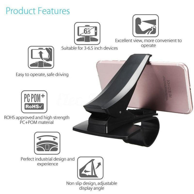 Adjustable Dashboard Phone Holder — Black